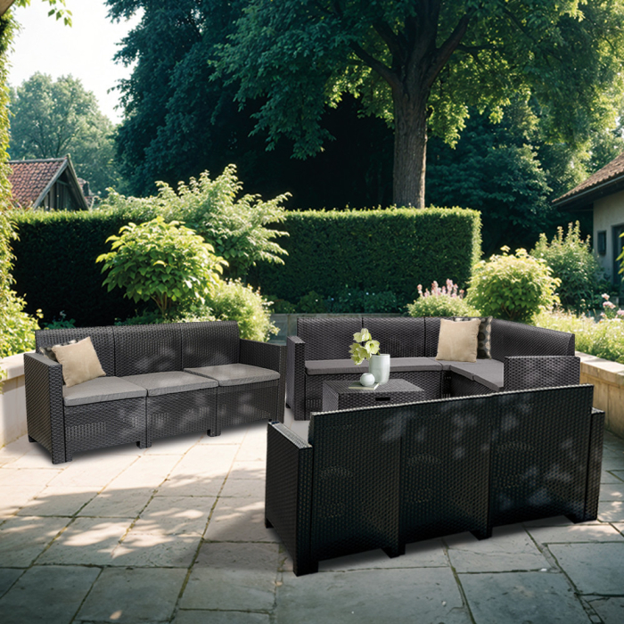 Leziter Set de mobilier de grădină de colț Nero V cu 11 locuri, grafit [2]