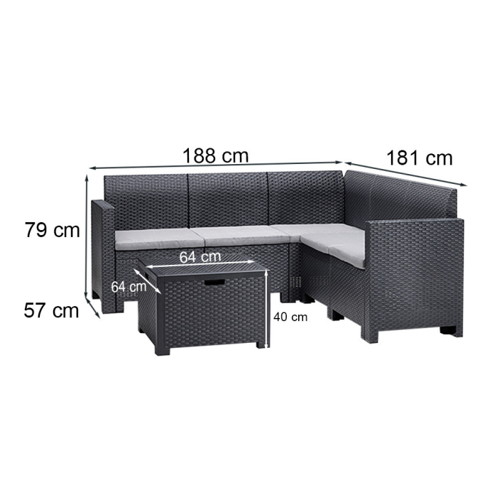 Leziter Set de mobilier de grădină de colț Nero V cu 7 locuri, grafit [4]