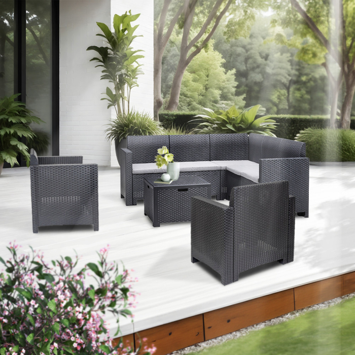 Leziter Set de mobilier de grădină de colț Nero V cu 7 locuri, grafit [2]