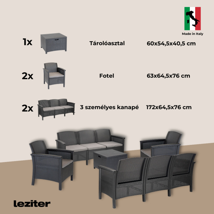 Leziter Set de mobilier de grădină Venus II cu 8 locuri, grafit [9]