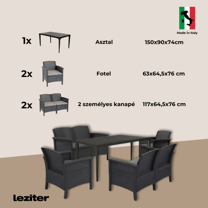 Leziter Set de mobilier de grădină Venus III Big cu 6 locuri, grafit [9]