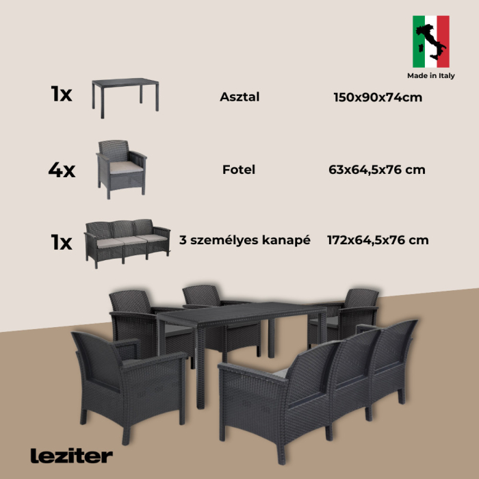 Leziter Set de mobilier de grădină Venus IV cu 7 locuri, grafit [9]