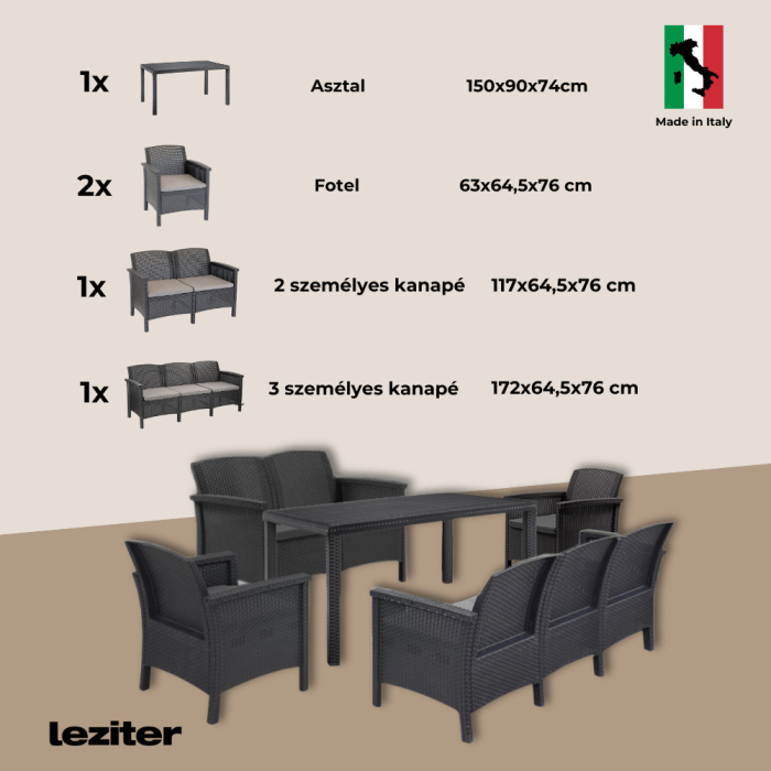Leziter Set de mobilier de grădină Venus IV Large cu 7 locuri, grafit [10]