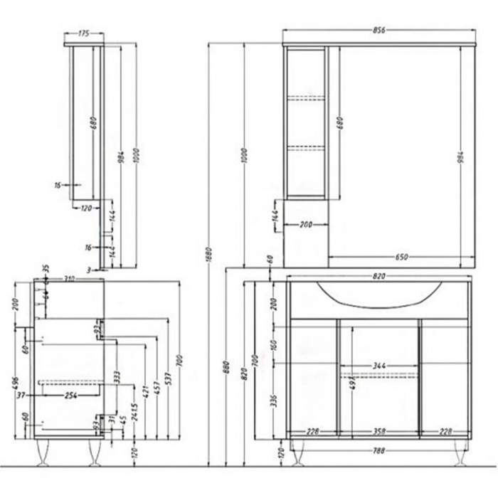 Leziter Set mobilier baie Bianca Plus 85, alb lucios, deschidere pe dreapta [2]