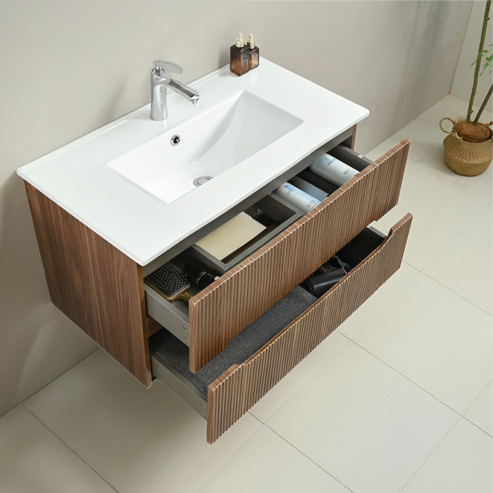 Leziter Set mobilier baie Trent 100 cu lavoar, oglinda, 2 sertare, 60x100 cm, stejar apus de soare [6]