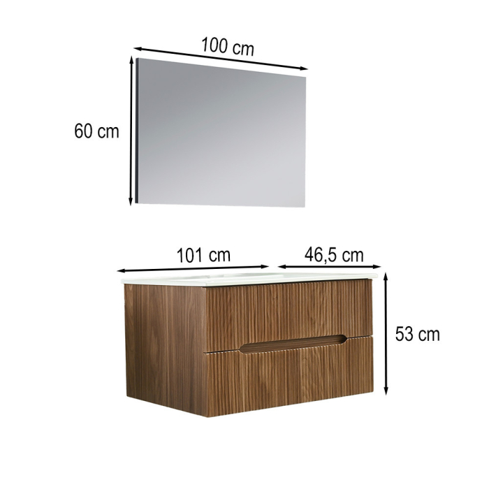 Leziter Set mobilier baie Trent 100 cu lavoar, oglinda, 2 sertare, 60x100 cm, stejar apus de soare [3]