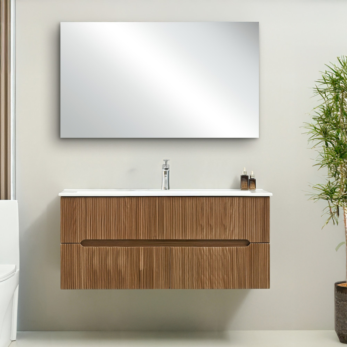 Leziter Set mobilier baie Trent 120 cu 1 lavoar, oglinda, 60x120 cm, stejar apus de soare [2]