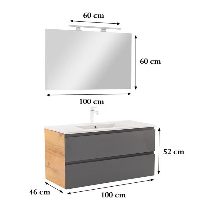 Leziter Vario Pull 100 mobilier de baie complet stejar-antracite [3]