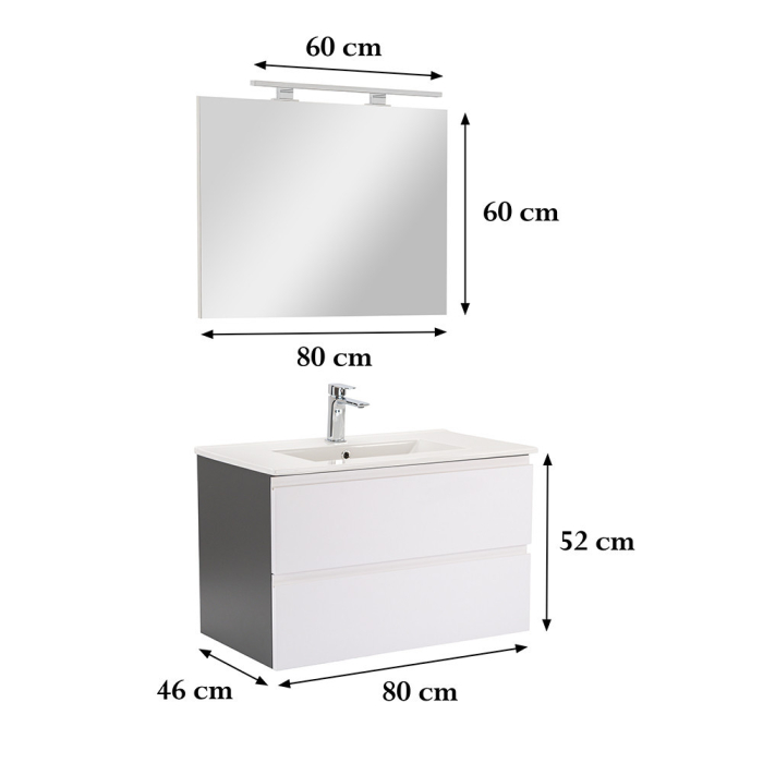 Leziter Vario Pull 80 mobilier de baie complet antracit-alb [3]