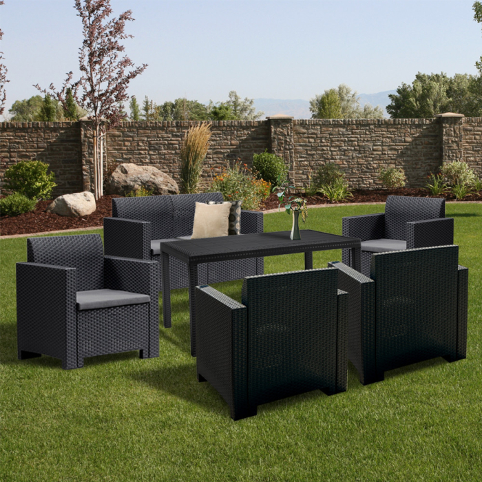 Leziter Set mobilier de grădină Nero IV cu 6 locuri, grafit [3]