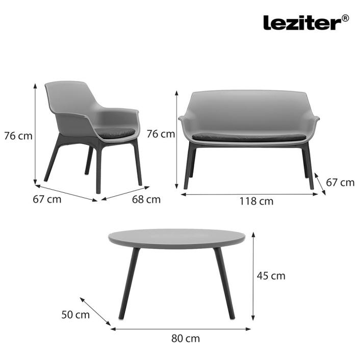 Leziter Set mobilier de grădină Tampa cu 4 locuri, grafit [3]