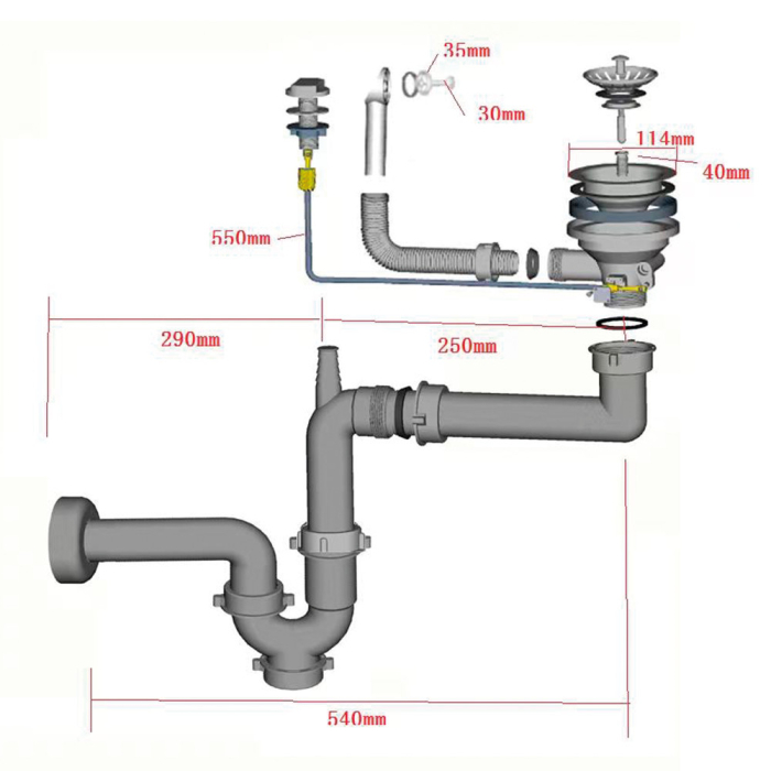 Leziter Sifon pentru chiuvetă cu 1 cuvă și scurgere automată [2]