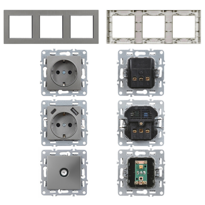 Leziter Ștecher Nova, USB, priză TV cu cadru gri [6]
