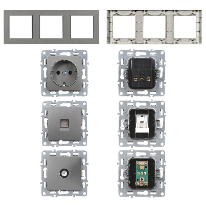 Leziter Ștecher Nova, UTP, cu conector TV, cadru gri [6]