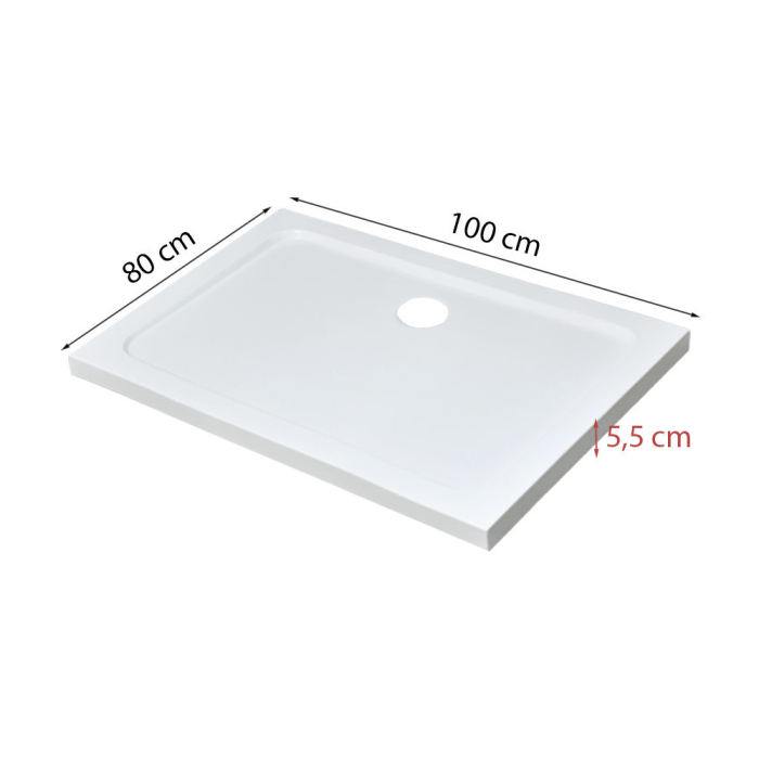 Leziter Tavă de duș acrilică pătrată asimetrică Modena Slim, dimensiune 80x100x5,5 cm [3]