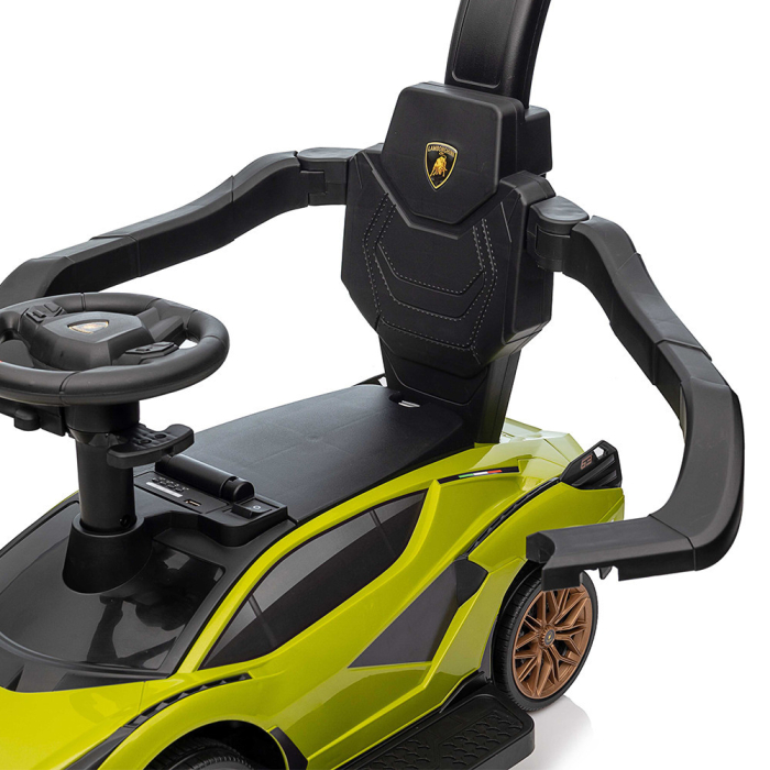 Leziter Taxi pentru bebeluși Lamborghini cu manetă, cu muzică, de culoare verde [9]