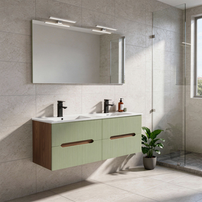 Leziter Trent 120 dulap de baie inferior cu chiuvetă ceramică (4 sertare) stejar apus de soare-verde fistic [2]