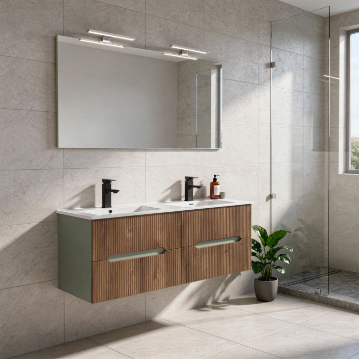 Leziter Trent Mobilier de baie 120 cm chiuvetă ceramică cu oglindă 60x120 cm stejar verde măslin-sunset [2]