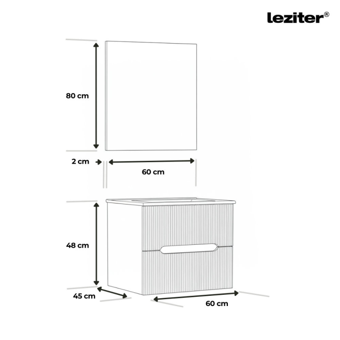 Leziter Trent mobilier de baie 60 cm chiuvetă ceramică (2 sertare) cu oglindă 60x80 cm gri antracit-verde fistic [3]