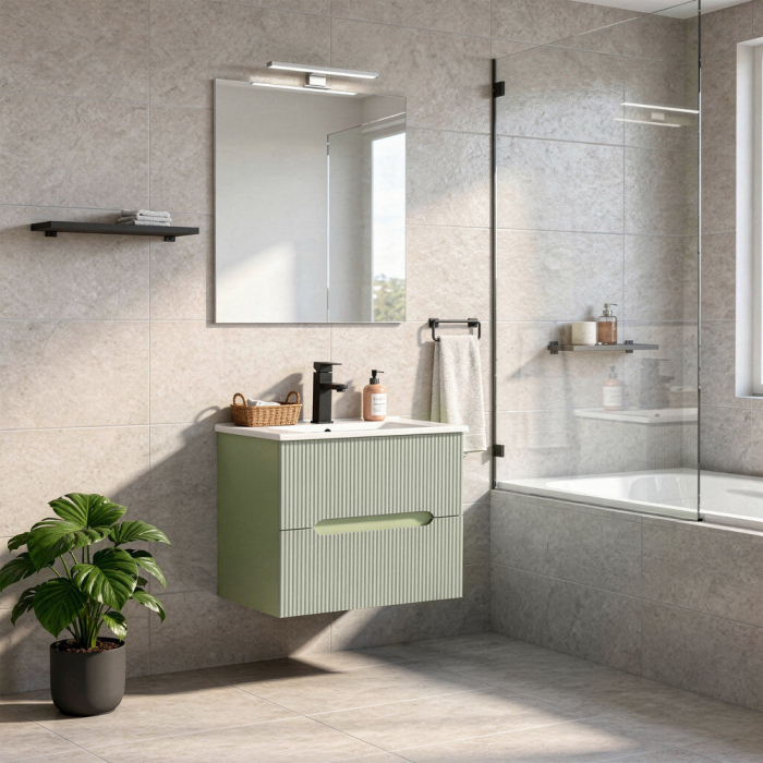 Leziter Trent mobilier de baie 60 cm chiuvetă ceramică (2 sertare) cu oglindă 60x80 cm verde fistic-verde-olive [2]