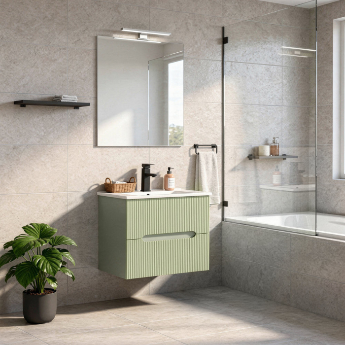 Leziter Trent mobilier de baie 60 cm chiuvetă ceramică (2 sertare) cu oglindă 60x80 cm verde măslin verde-pistachio [2]