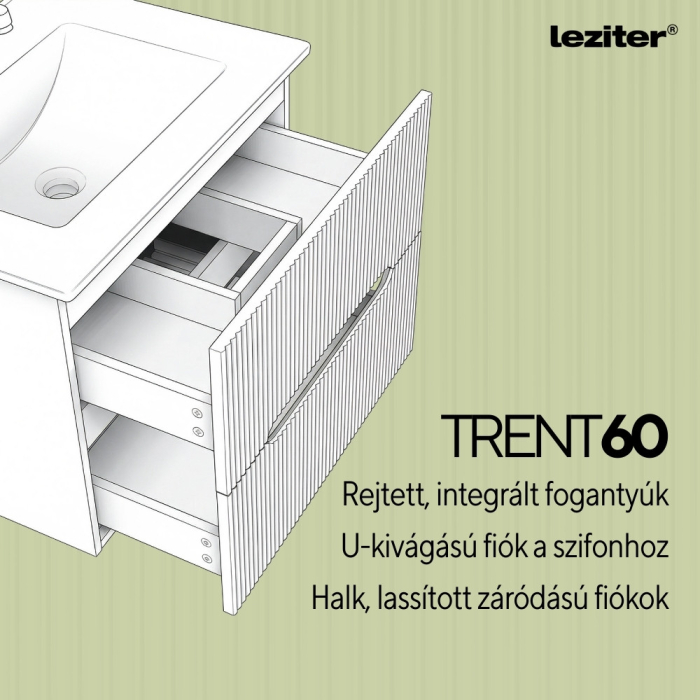 Leziter Trent Mobilier de baie 60 cm lavoar ceramic (2 sertare) cu oglindă 60x80 cm gri antracit-verde-oliv [5]