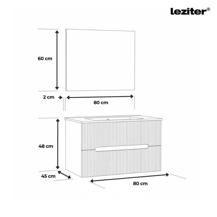 Leziter Trent Mobilier de baie 80 cm chiuvetă ceramică (2 sertare) cu oglindă 60x80 cm stejar apus de soare-oliv verde [3]