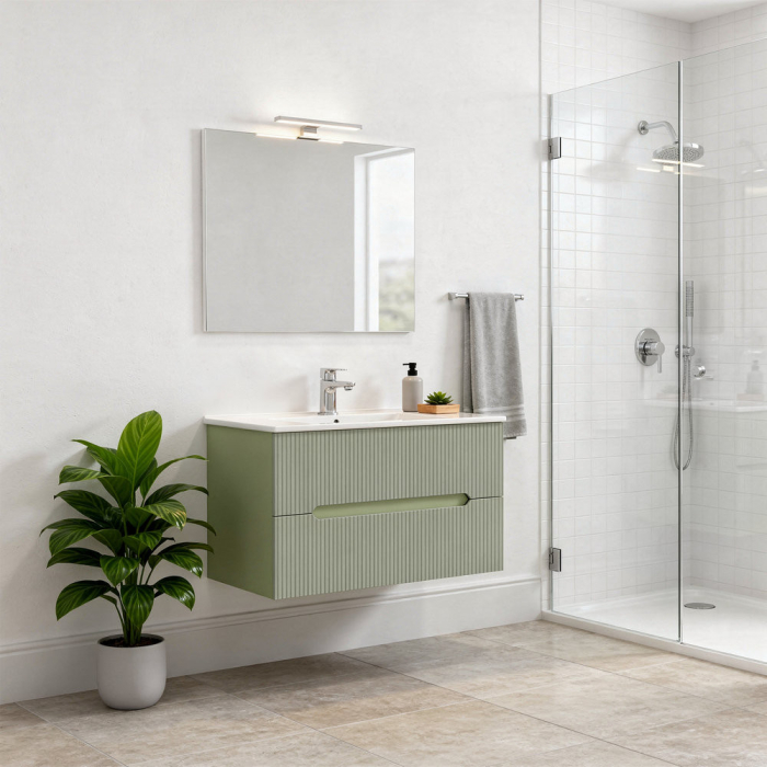 Leziter Trent Mobilier de baie 80 cm chiuvetă ceramică (2 sertare) cu oglindă 60x80 cm verde fistic-verde-oliv [2]