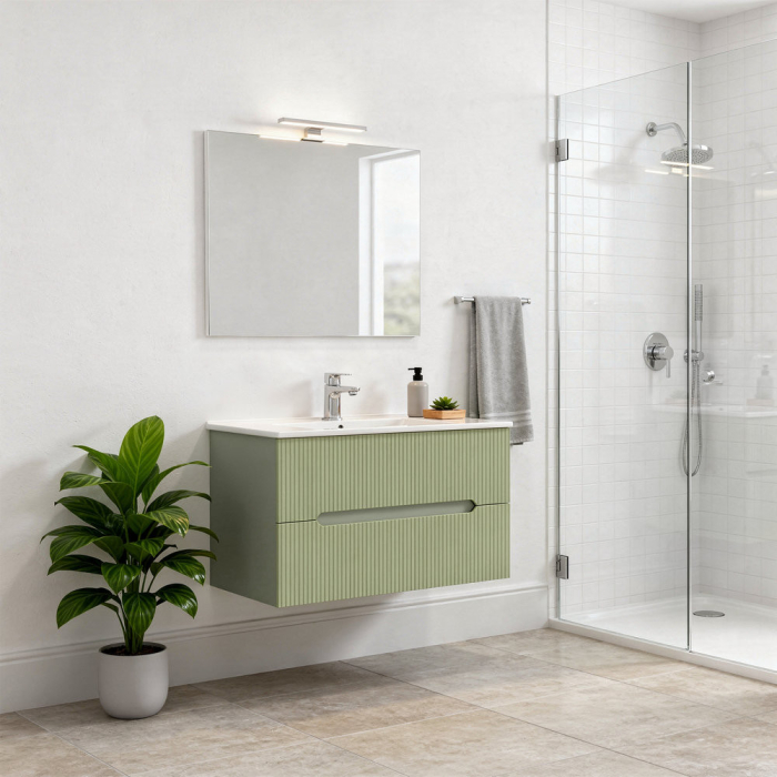 Leziter Trent Mobilier de baie 80 cm chiuvetă ceramică (2 sertare) cu oglindă 60x80 cm verde măslin verde-pistachio [2]