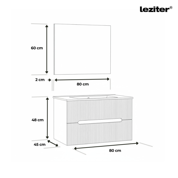 Leziter Trent Mobilier de baie 80 cm lavoar ceramic (2 sertare) cu oglindă 60x80 cm gri antracit [3]
