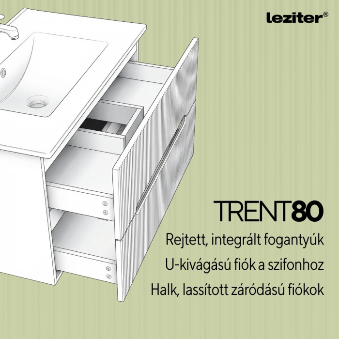 Leziter Trent Mobilier de baie 80 cm lavoar ceramic (2 sertare) cu oglindă 60x80 cm gri antracit-verde fistic [5]