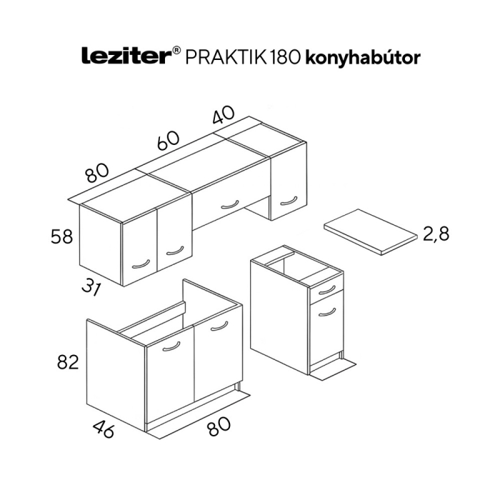 Leziter Unitate de bucătărie Praktik 180, corp alb, față antracit [3]