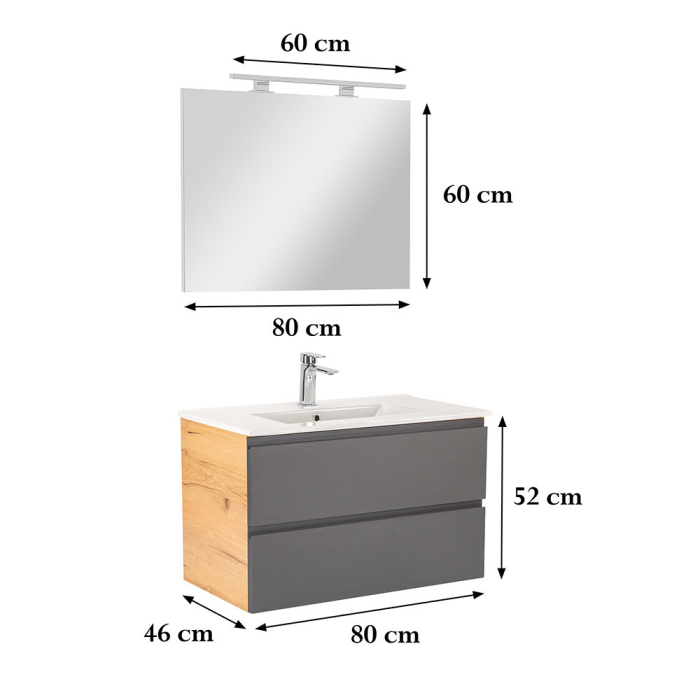 Leziter Vario Pull 80 mobilier de baie complet stejar-antracite [3]
