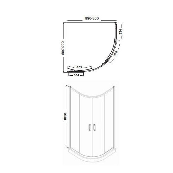 Wellis Cabină de duș curbată Caprera 90x90 cm cu 2 uși glisante, fără cădiță de duș, cu strat de acoperire Easy Clean [4]