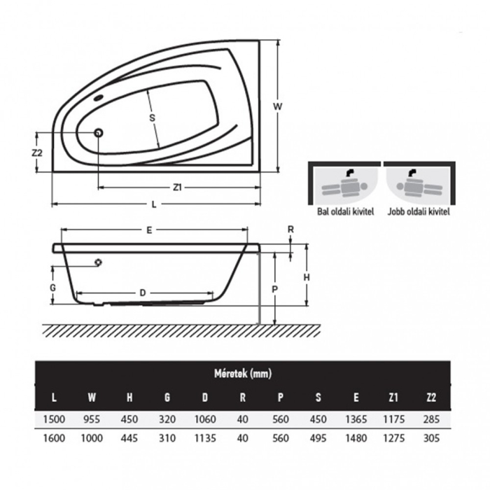 Wellis Corp de cadă asimetric Matana 160, cu picioare, pentru dreapta [2]