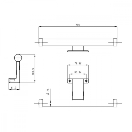 Aqualine AQUALINE KRONAS LED, 6W, 400x40x100mm, crom [4]
