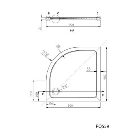 Aqualine Cădiță de duș curbată din marmură turnată 90x90x3 cm [1]