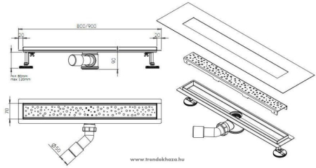Aqualine Sifon de pardoseală din oțel inoxidabil 90x11 cm [1]