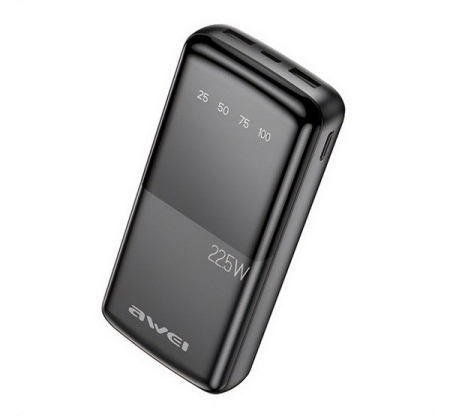 Produse temporar indisponibile - AWEI AWEI P13K încărcător de urgență 2 prize USB+Type-C (20000mAh, 22.5W, încărcător rapid PD, afișaj LED) NEGRU