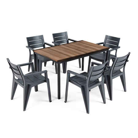 Set mobilier grădină - Curver Amari 6+1 set de mobilier de grădină nuc-grafit