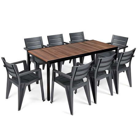 Set mobilier grădină - Curver Amari Large 8+1 set de mobilier de grădină nuc-grafit