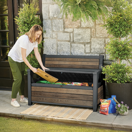 Curver Bancă de grădină/depozitare din plastic Decocoat, 227 L, nuc [1]