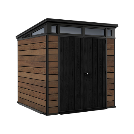 Produse temporar indisponibile - Curver Căsuță de grădină din plastic Signature PENT 7X7, lemn de nuc