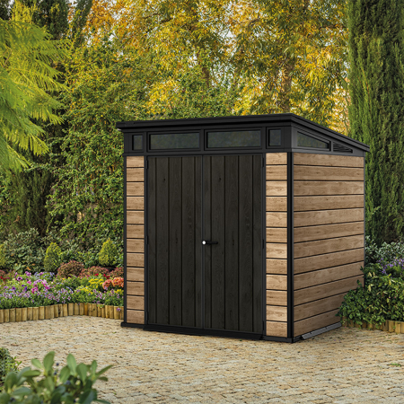 Curver Căsuță de grădină Signature PENT 7X7 din plastic, lemn de frasin [1]