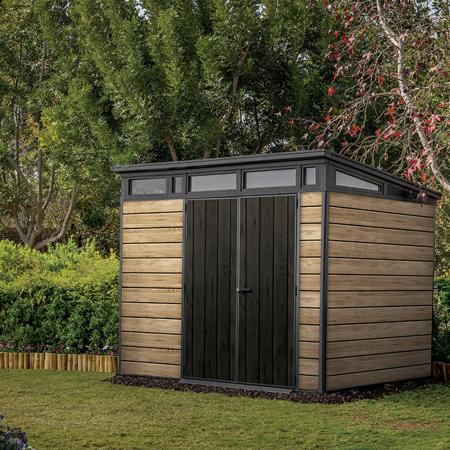 Curver Căsuță de grădină Signature PENT 9X7 din plastic, lemn de frasin [1]