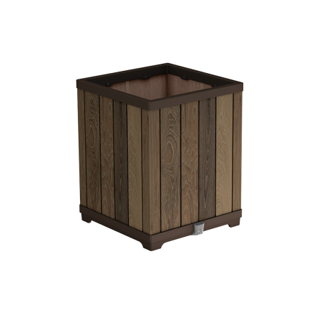 Ghiveci de flori, jardiniere - Curver Cutie decorativă pătrată din plastic cu relief, 74 L, nuc