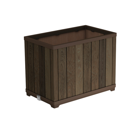 Ghiveci de flori, jardiniere - Curver Cutie decorativă pentru flori din plastic, în relief, în formă de cărămidă, 100 L, nuc