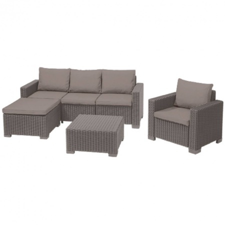 Produse temporar indisponibile - Curver Set de grădină Moorea, canapea de colț, fotoliu și masă, culoare cappuccino cu pernă nisip