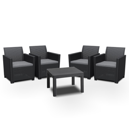 Produse temporar indisponibile - Curver Set de mobilier de grădină Claire III duo cu 4 locuri și masă Orlando, grafit