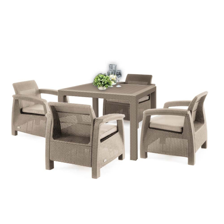 Produse temporar indisponibile - Curver Set de mobilier de grădină Corfu Fiesta Quartet 4+1 în culoarea cappuccino